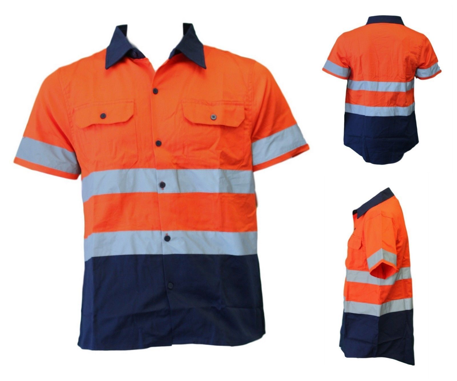 Hi-Vis Safety Workwear 100/% Cotton Shirt Vented Short Sleeve w// Reflective Tape