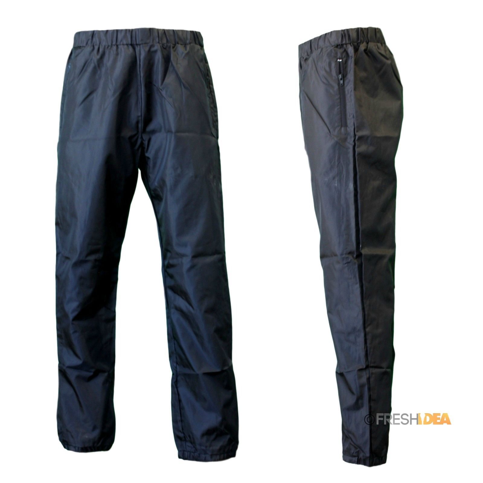 Men's Waterproof Rain Pants Trousers Wet Weather Outdoor Wear Black