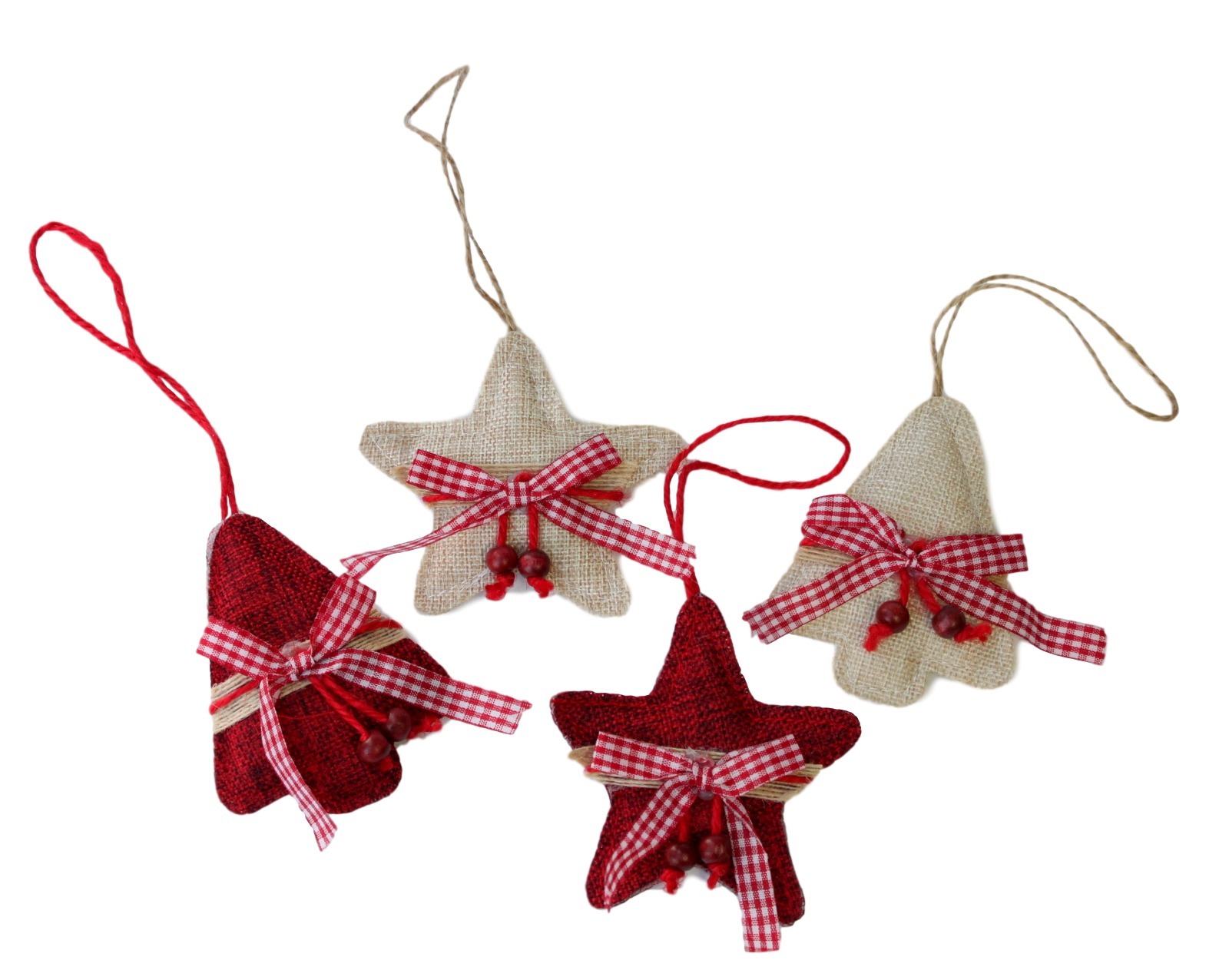 4x christmas hessian fabric tree ornament gingham style 4x christmas hessian fabric tree ornament gingham style
