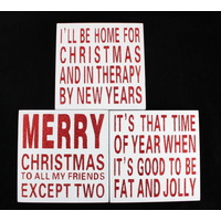 Xmas Christmas Sign Block  Home Wall Décor Plaque Box Glitter Funny Saying Quote