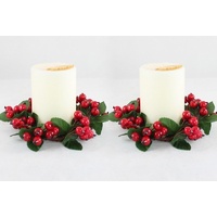 2x Christmas Red Berry Candle Holder Table Centrepiece Decoration Mini Wreath