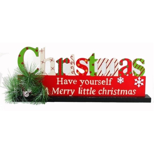 Wooden Words Word Plaque w/ Pine Glitter Home Table Decor Xmas Merry Christmas [Design: Merry Little Christmas] 