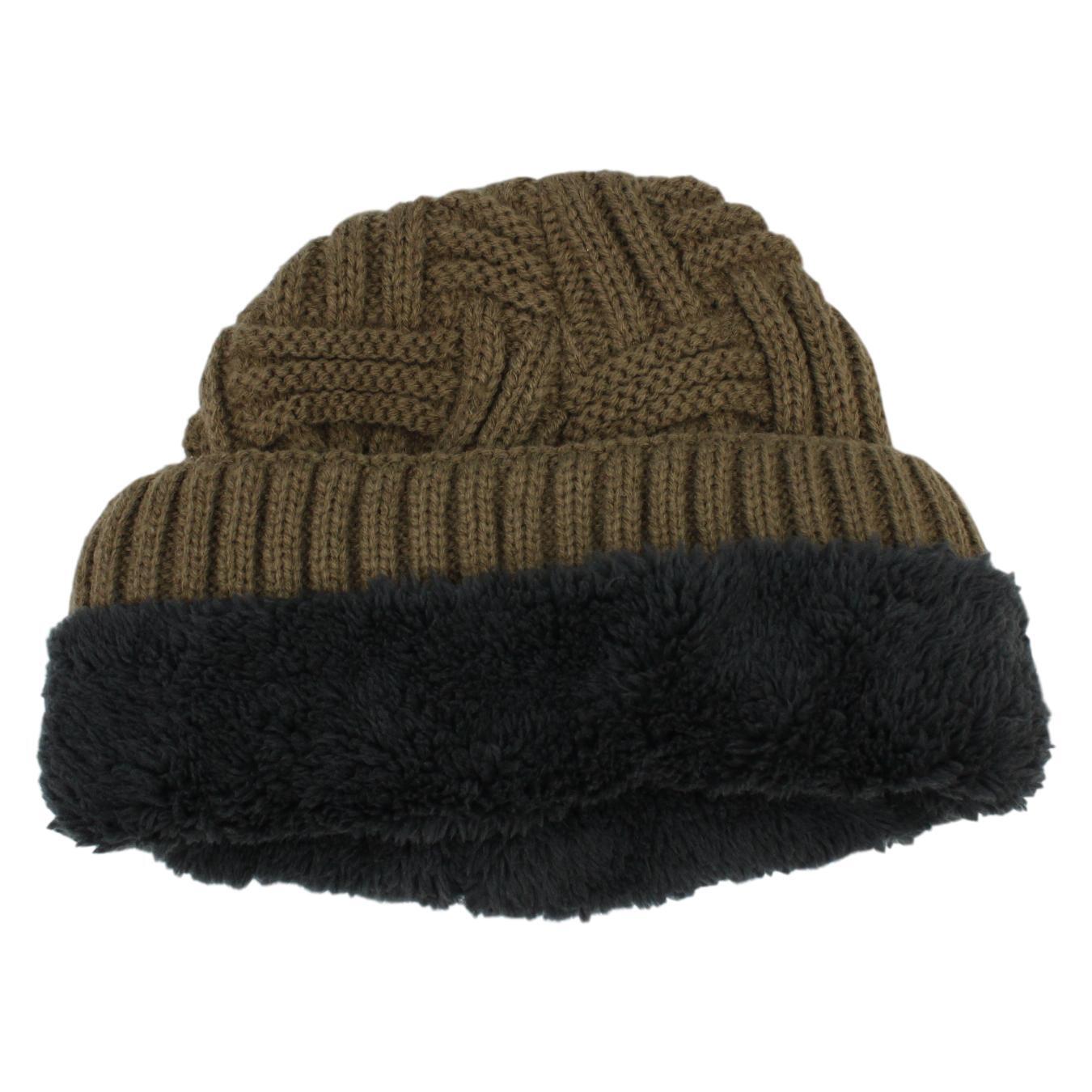 Mens Womens Unisex Beanie Winter Thermal Ski Warm Knitted Sherpa Plain Patterned - Picture 101 of 185