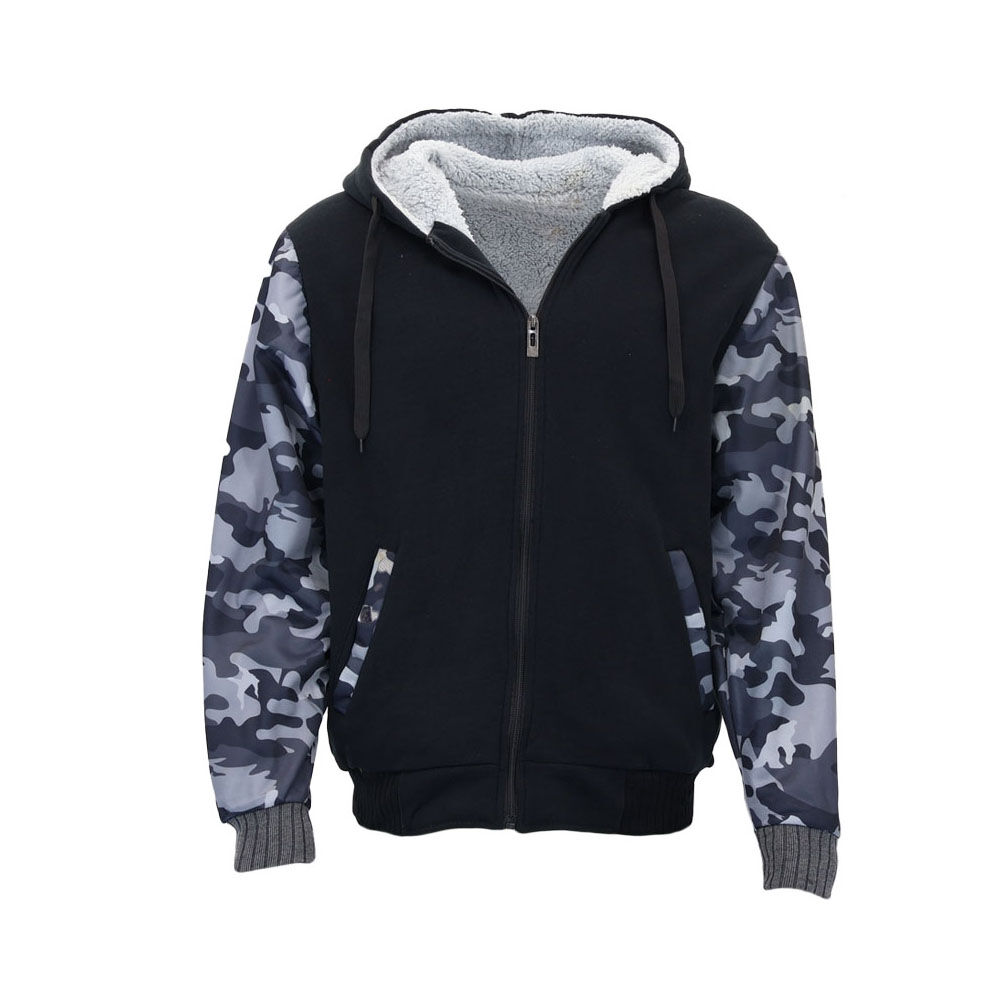 Men's Sherpa Lined Fleece Hoodie Jacket Camo Sleeve Zip Up Warm Winter Jumper - Picture 12 of 21