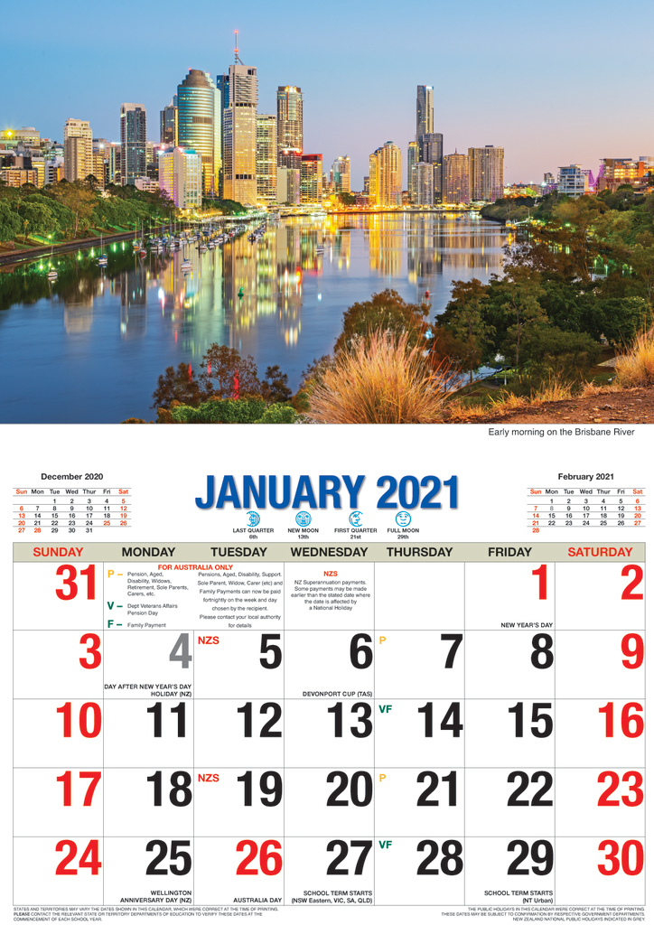 Brisbane 2021 Rectangle Wall Calendar 13 Months by Bartel
