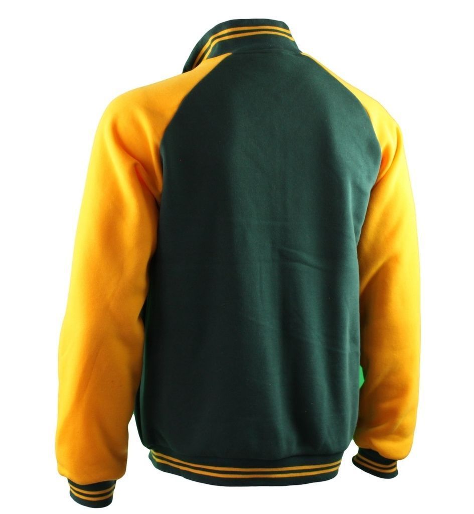 Adult Full Zip Up Baseball Jacket Jumper Australian Australia Day - Green & Gold - Picture 7 of 13