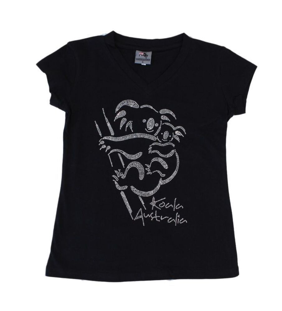 Women's Australian Souvenir T-Shirt With Koala & Rhinestone Design - V-Neck, Short Sleeve, 97% Cotton 3% Spandex 2 thumbnail image