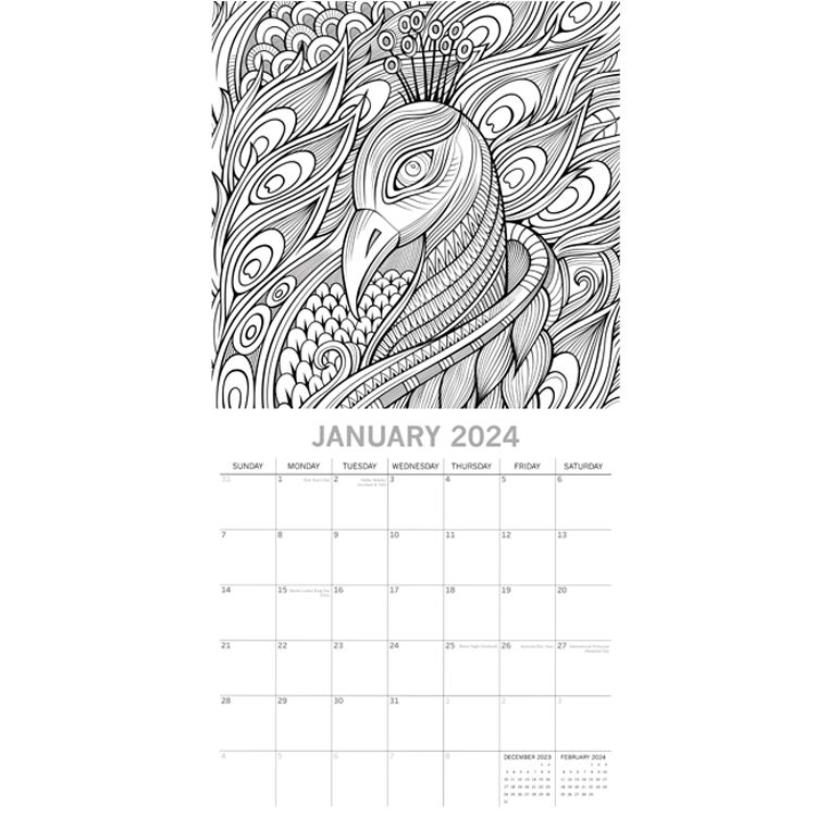 Colouring Calendar 2024 Square Wall Calendar 16 month by Gifted