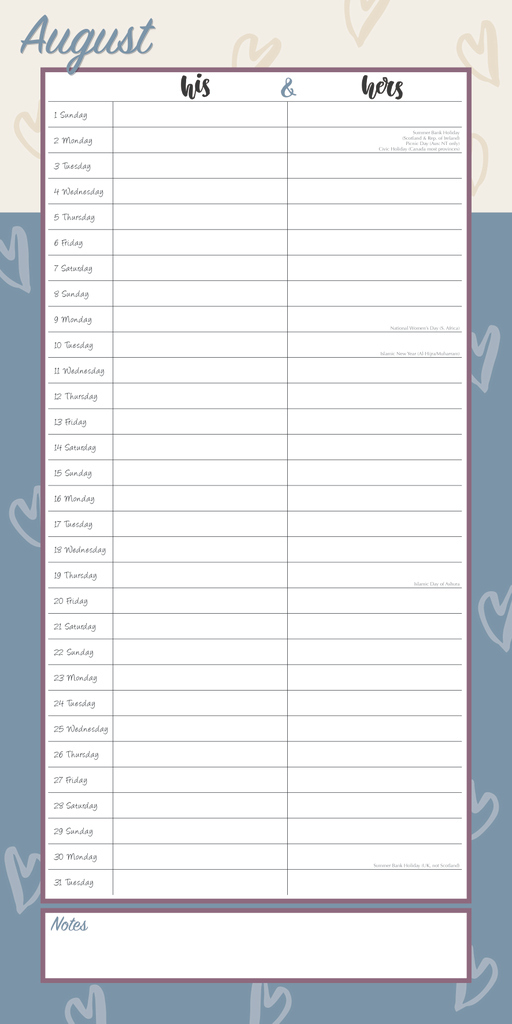 His & Hers Organiser - 2021 Square Wall Calendar by Gifted ...