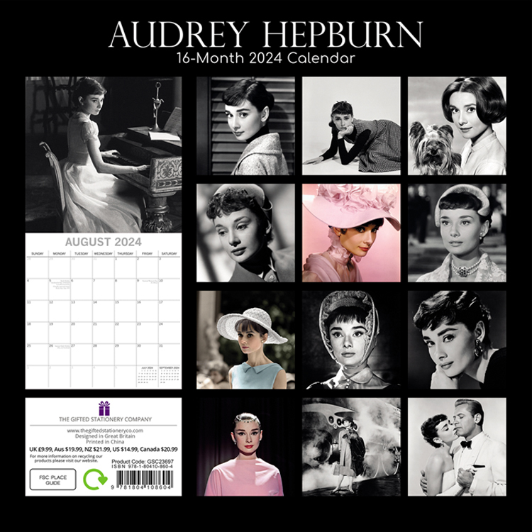 Audrey Hepburn 2024 Square Wall Calendar 16 month by Gifted