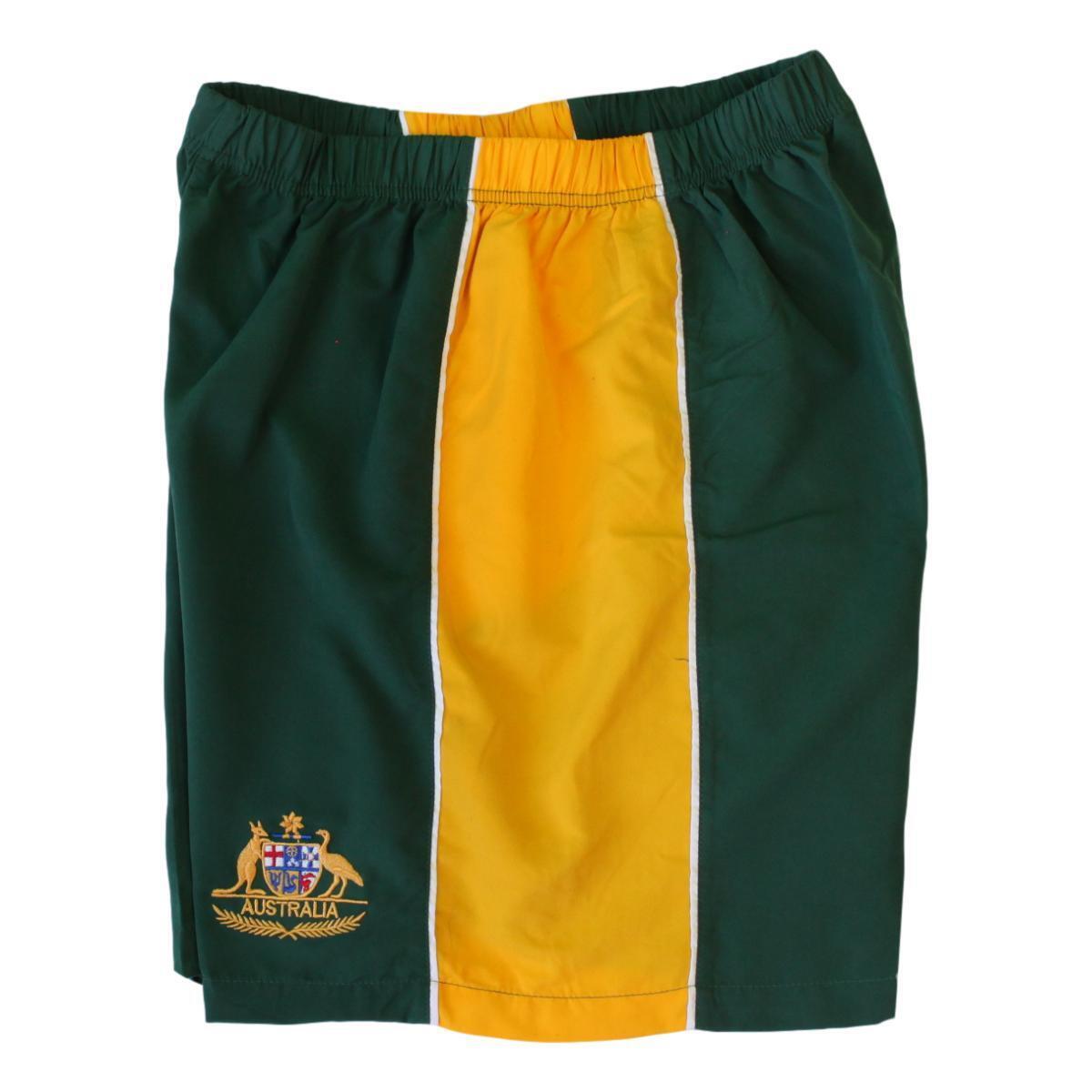 Men's Board Sports Shorts Australian Day Souvenir Beach Swim Gym - Green & Gold - Picture 11 of 17