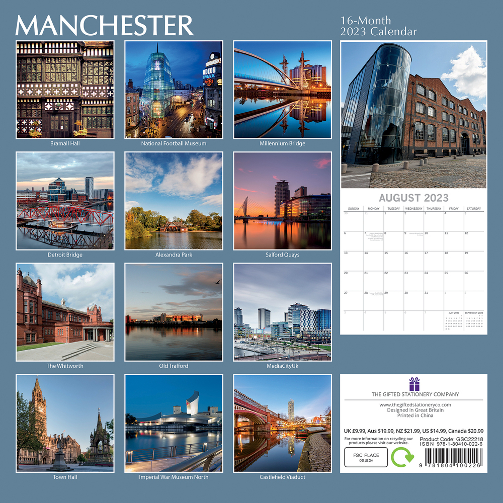Manchester - 2023 Square Wall Calendar 16 month by Gifted Stationery Manchester - 2023 Square Wall Calendar 16 month by Gifted Stationery