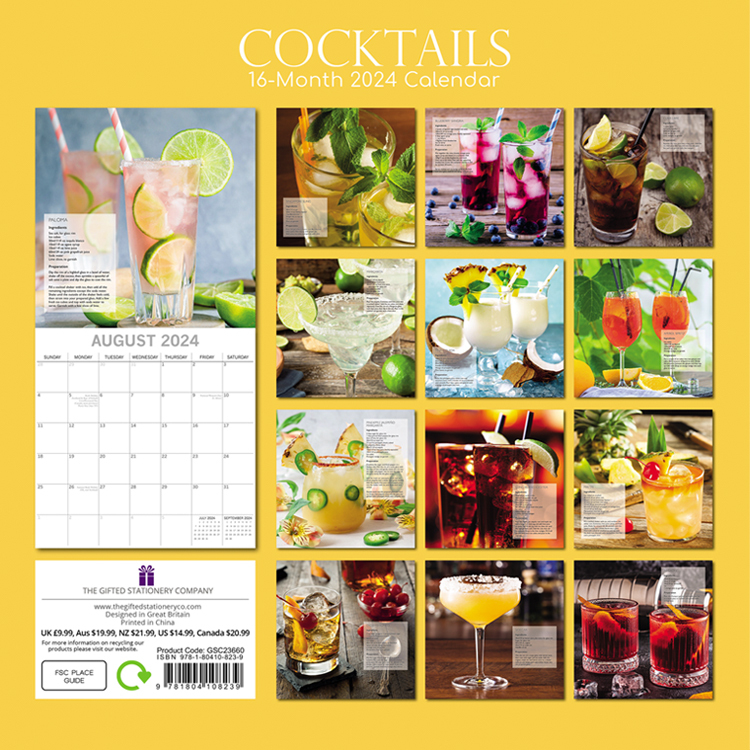 Cocktails 2024 Square Wall Calendar 16 month by Gifted Stationery (20)
