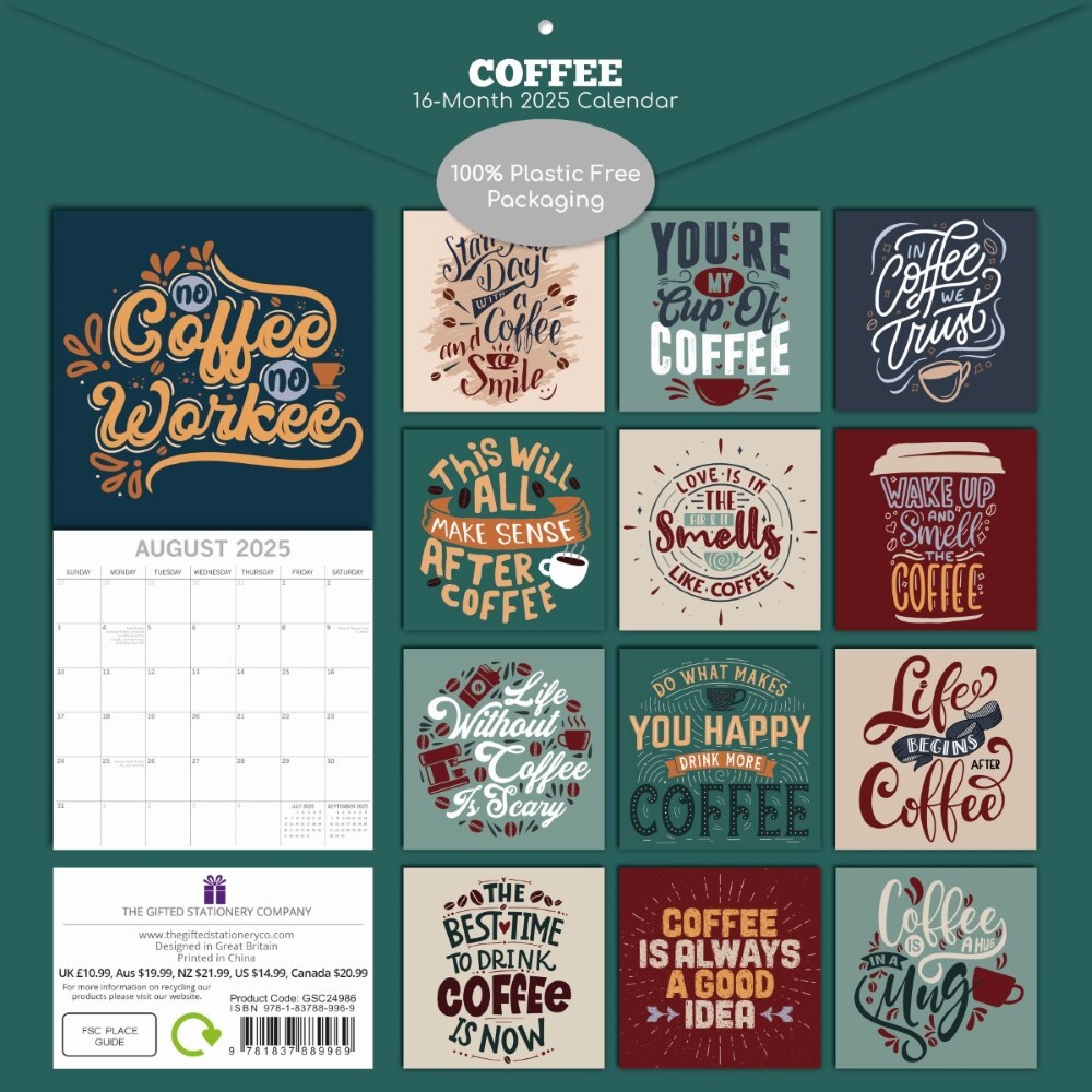 Coffee - 2025 Square Wall Calendar 16 month by Gifted Stationery - FIL