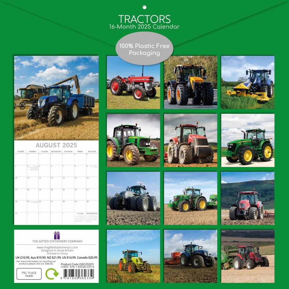 Tractors - 2025 Square Wall Calendar 16 month by Gifted Stationery - FIL