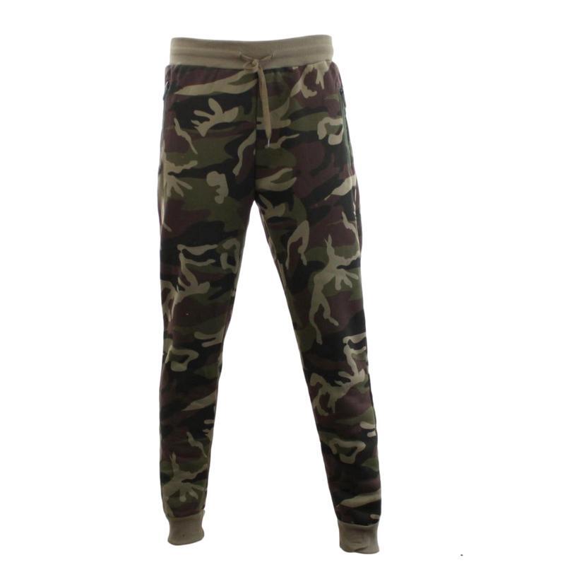 Mens Camouflage Track Pants Fleece Lined Jogger Camo Zipped Pocket ...
