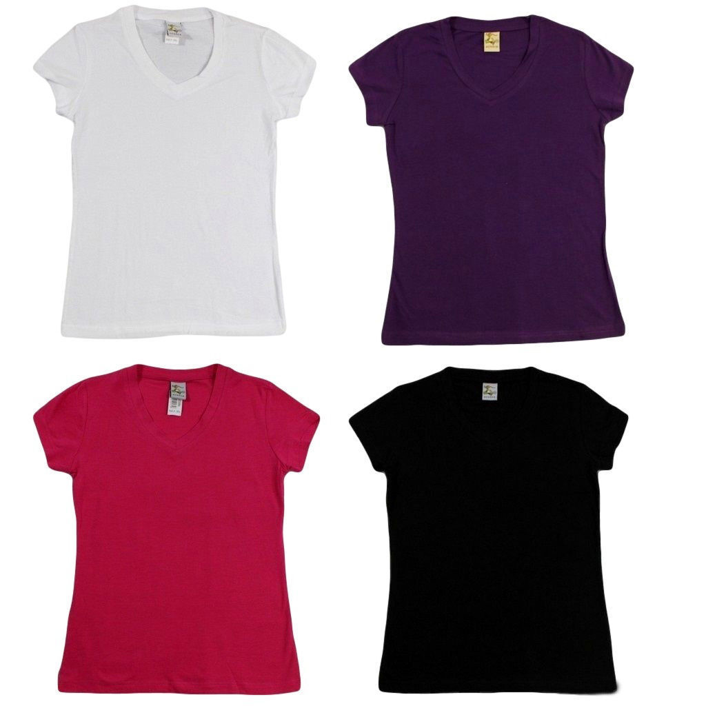NEW Womens Ladies Cotton Stretch T Shirt Tee Top Basic Plain White ...
