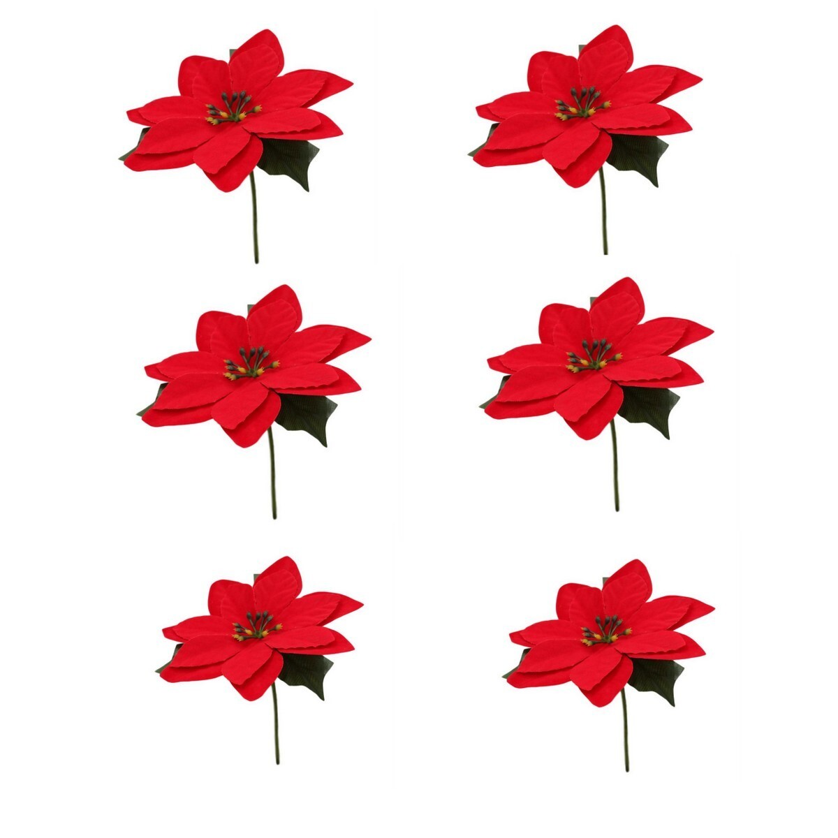 6x Christmas Red Poinsettia Flower Pick Xmas Tree Decor