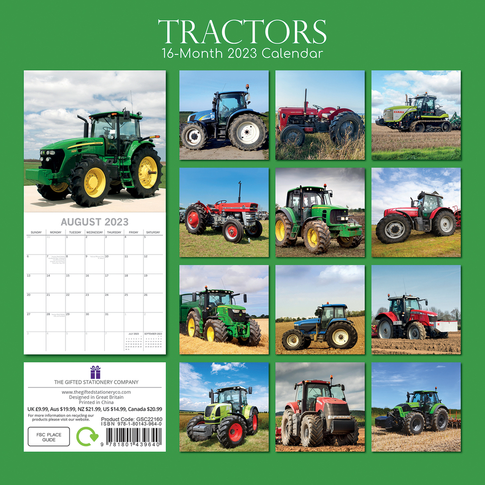 Tractors - 2023 Square Wall Calendar 16 month by Gifted Stationery