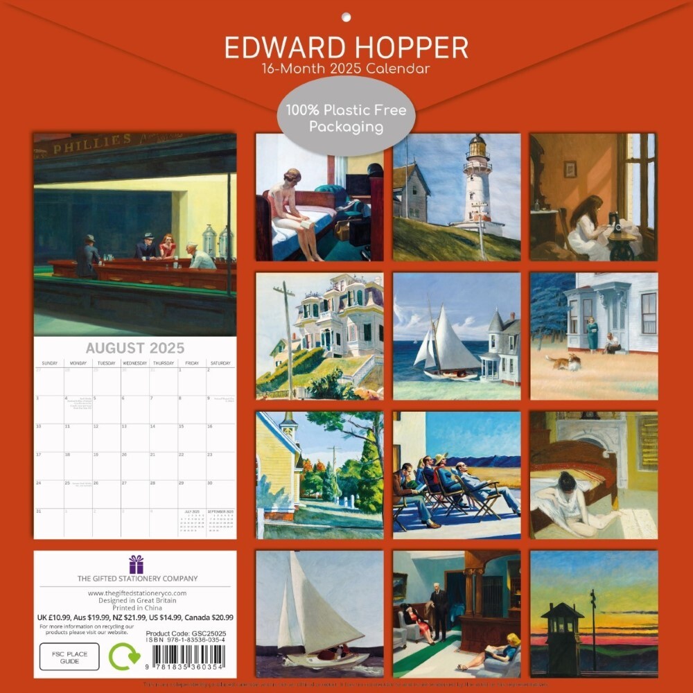 Edward Hopper - 2025 Square Wall Calendar 16 month by Gifted Stationery ...