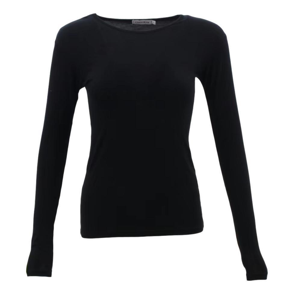 NEW Women's Long Sleeve Crew Neck Soft Stretch Plain Colours Basic Tee ...