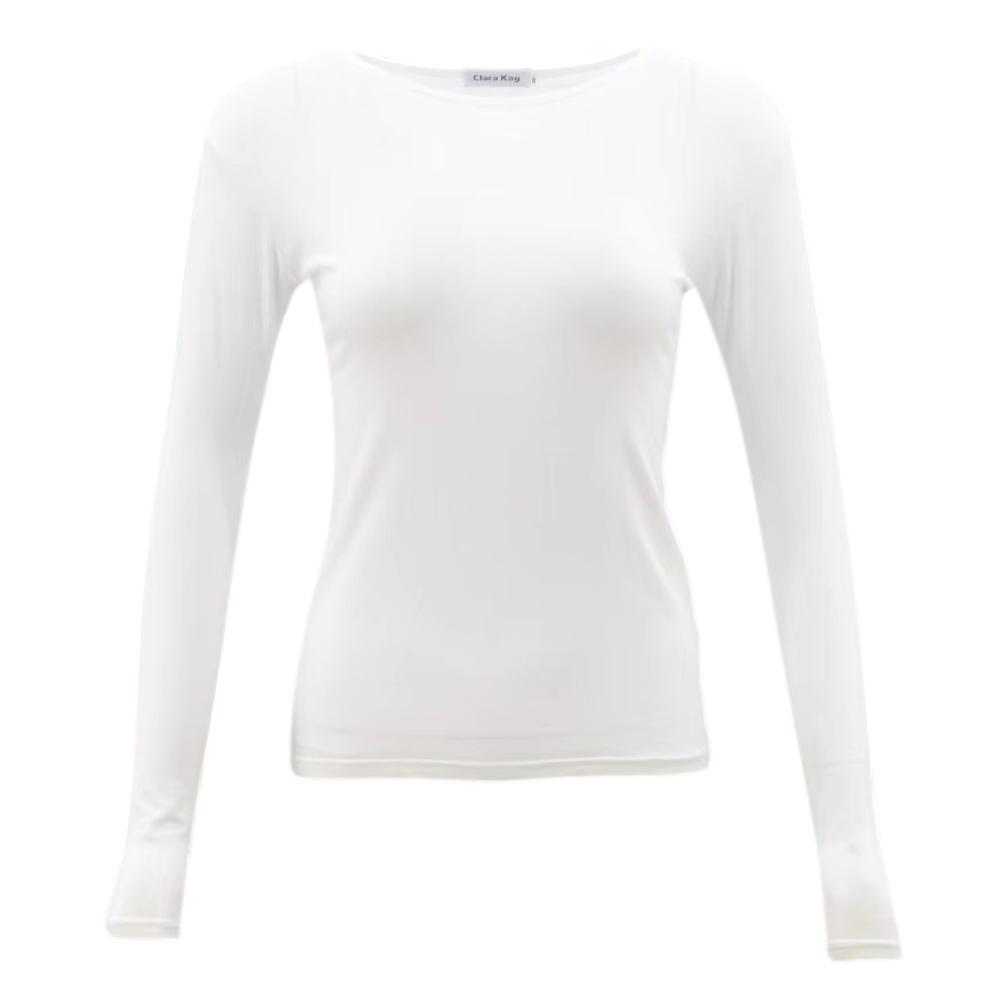 NEW Women's Long Sleeve Crew Neck Soft Stretch Plain Colours Basic Tee ...