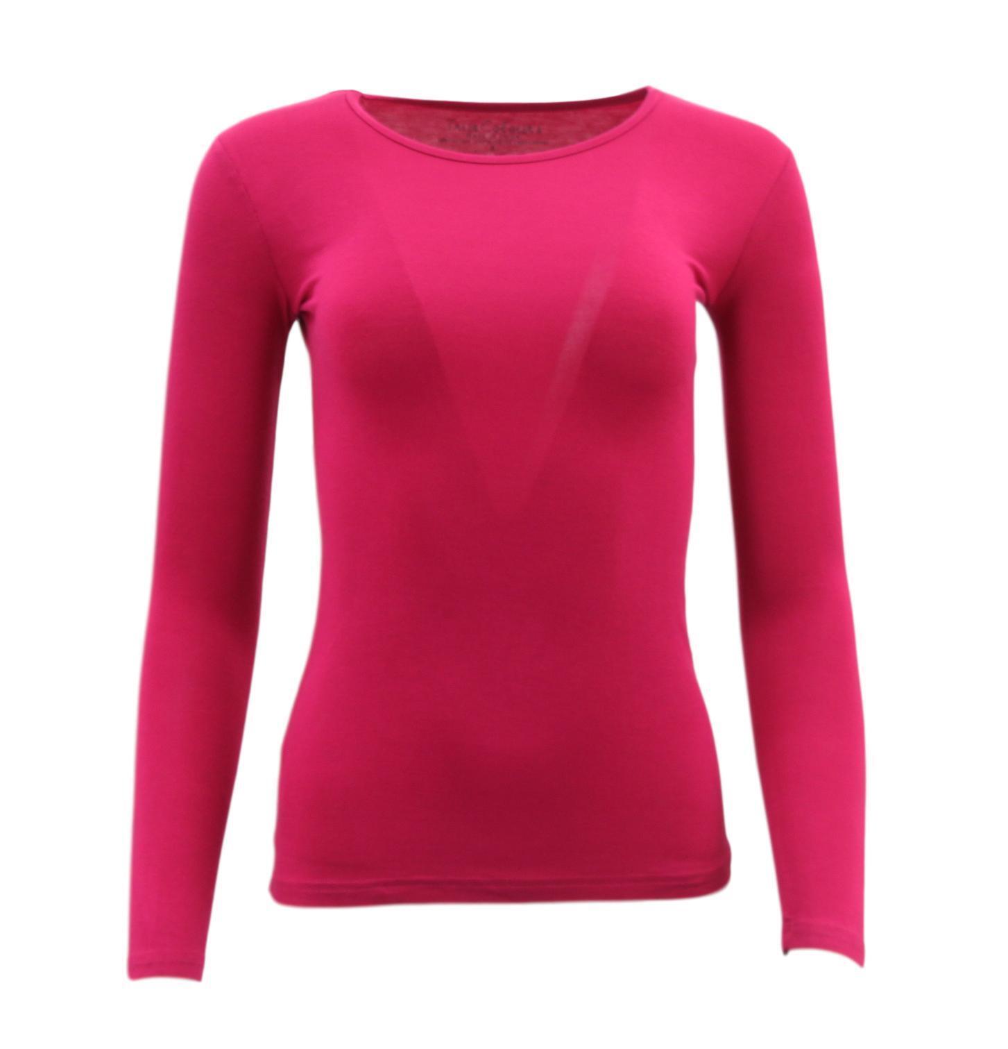 NEW Women's Long Sleeve Crew Neck Soft Stretch Plain Colours Basic Tee T-Shirt - Picture 13 of 57