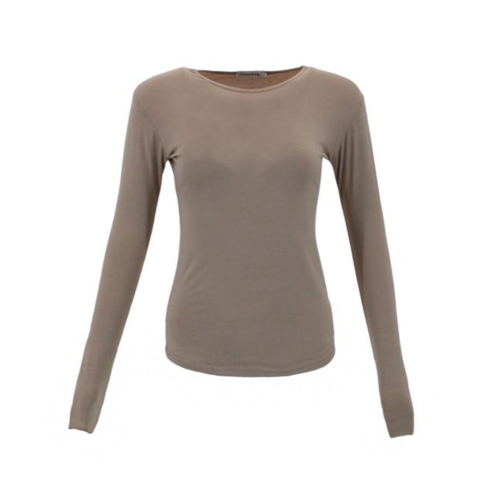 NEW Women's Long Sleeve Crew Neck Soft Stretch Plain Colours Basic Tee T-Shirt - Picture 38 of 57