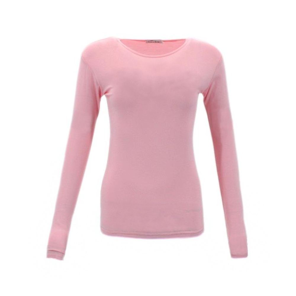 NEW Women's Long Sleeve Crew Neck Soft Stretch Plain Colours Basic Tee T-Shirt - Picture 42 of 57