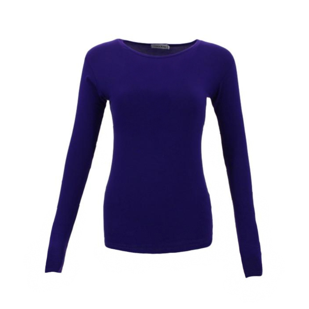NEW Women's Long Sleeve Crew Neck Soft Stretch Plain Colours Basic Tee T-Shirt - Picture 18 of 57