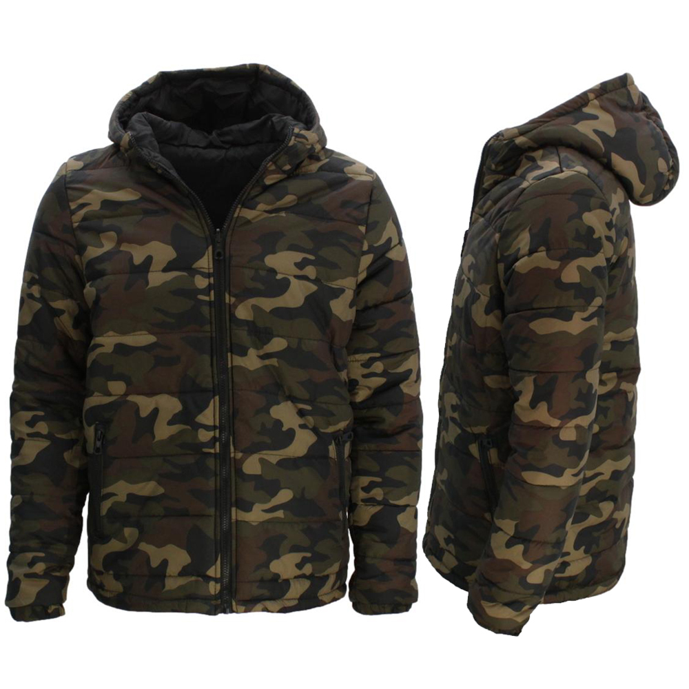 Men's Camo Puffer Jacket Hooded Puffy Coat Camouflage Quilted Winter Jacket - Picture 9 of 9