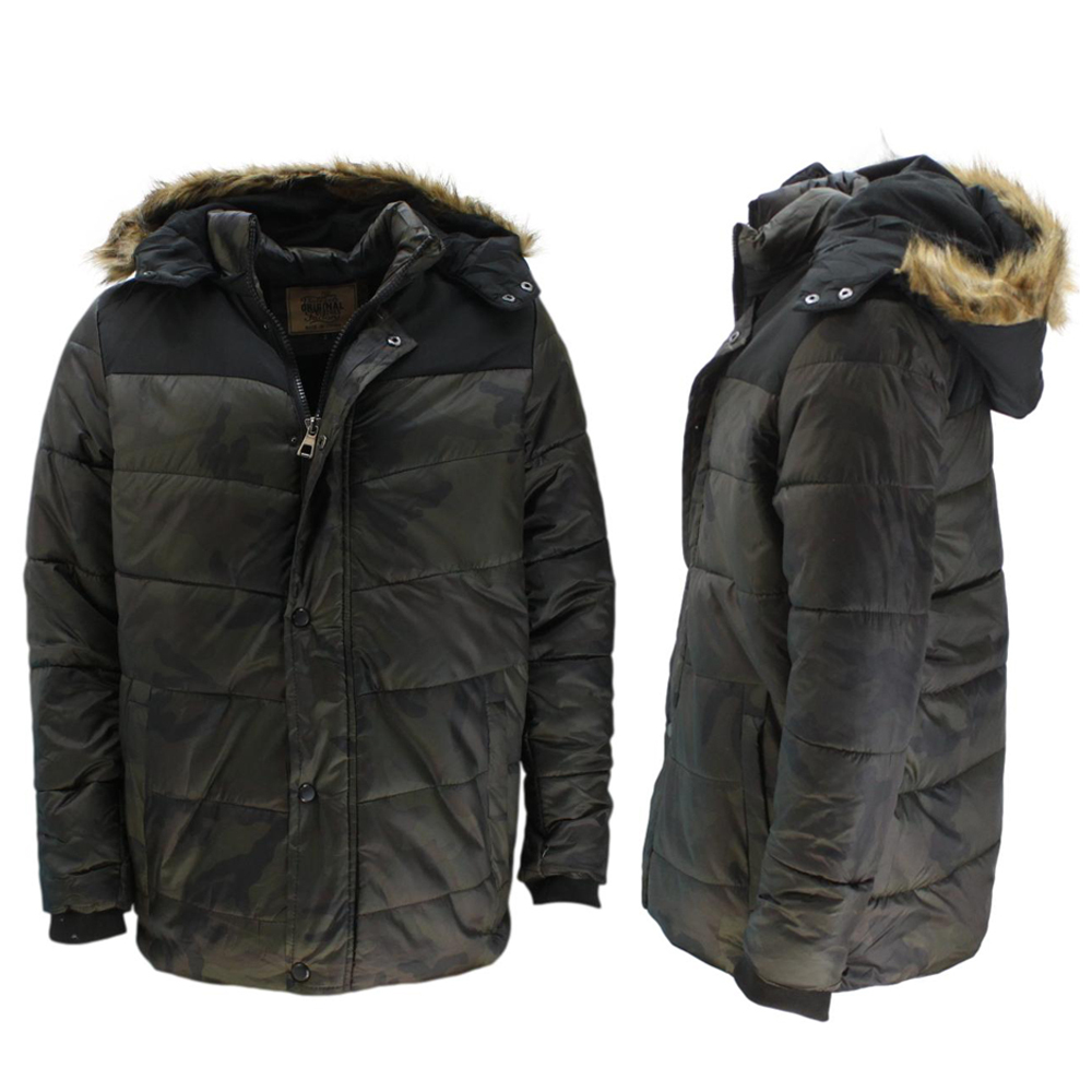 Men's Camo Hooded Jacket Coat Camouflage Army Removable Hood Thick