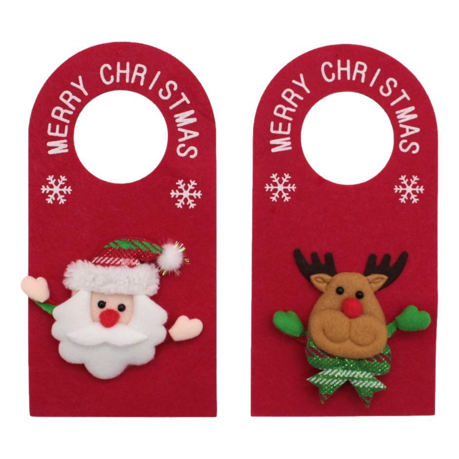 Set of 2 Christmas Door Knob Hanger Hanging Decoration Santa Reindeer - FIL