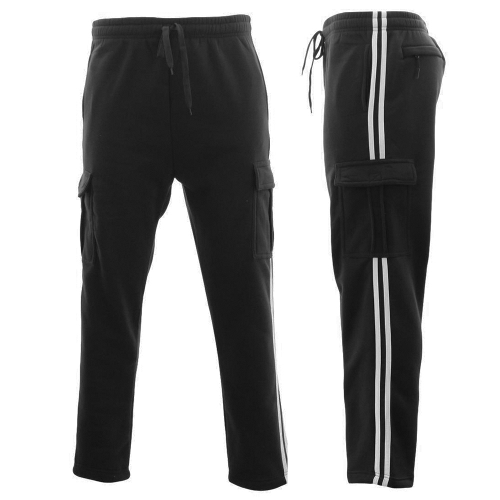 NEW Men's Cargo Fleece Casual Jogging Sports Track Suit Pants w Stripes ...