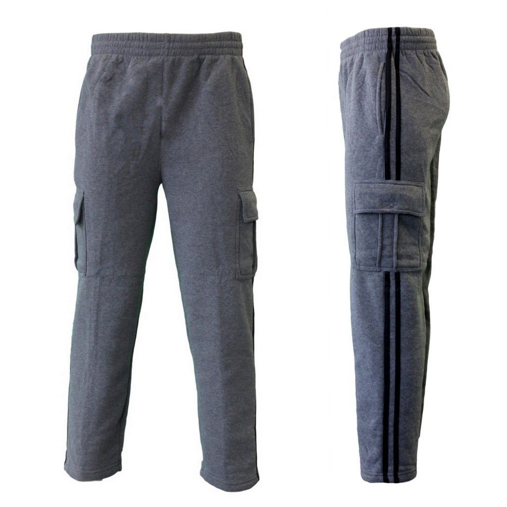 NEW Men's Cargo Fleece Casual Jogging Sports Track Suit Pants w Stripes
