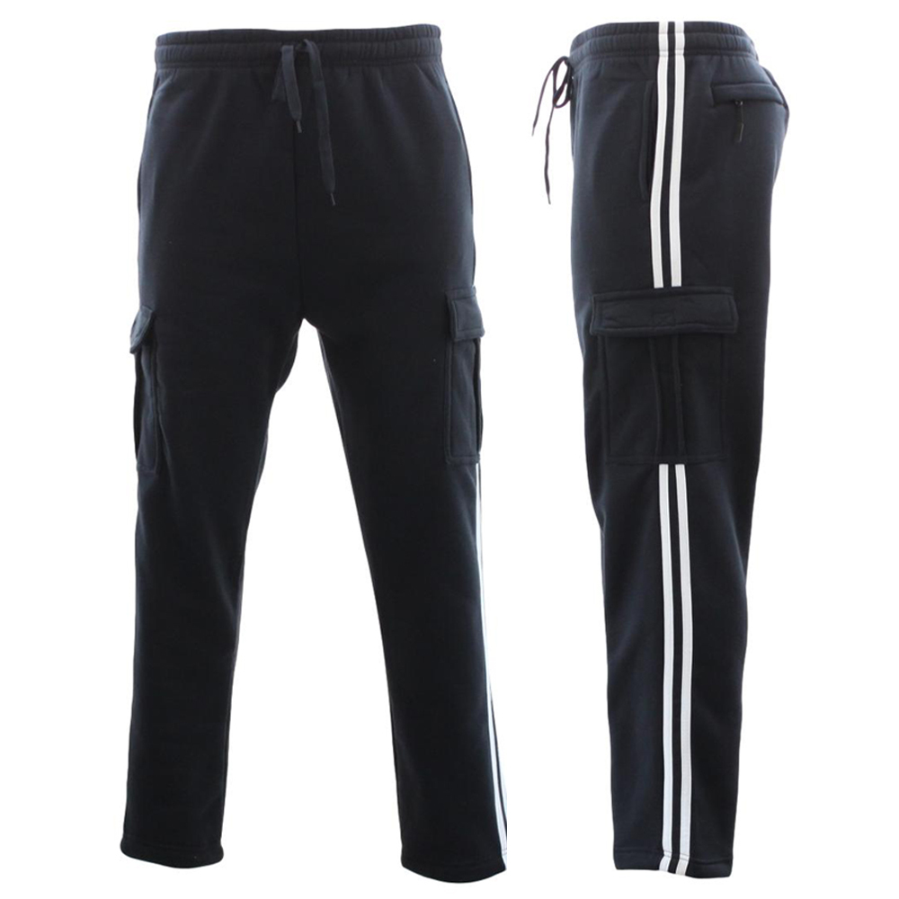 NEW Men's Cargo Fleece Casual Jogging Sports Track Suit Pants w Stripes