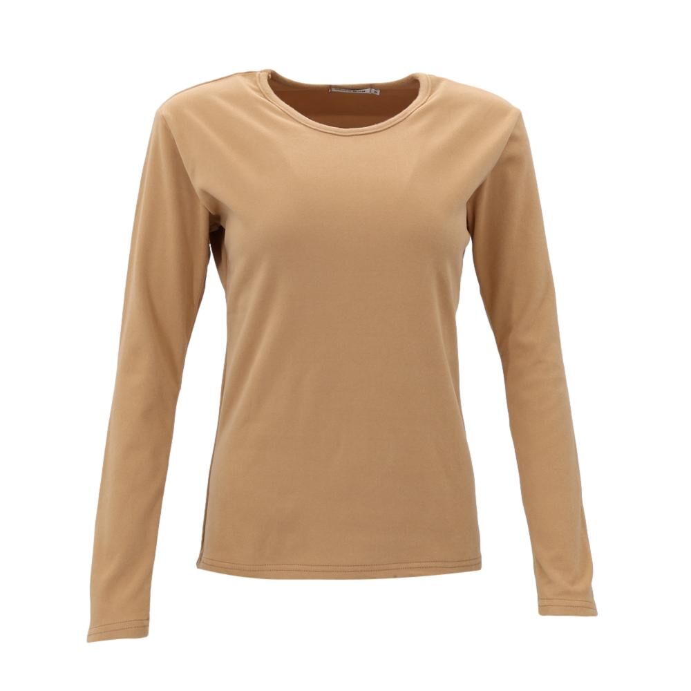 Women's Long Sleeve Thermal Fleece Crew Neck Soft Stretch Plain Color T-Shirt - Picture 16 of 51