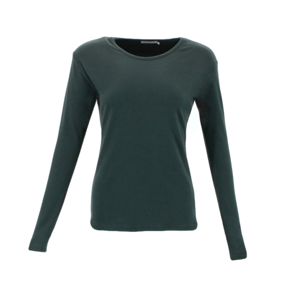 Women's Long Sleeve Thermal Fleece Crew Neck Soft Stretch Plain Color T-Shirt - Picture 22 of 51