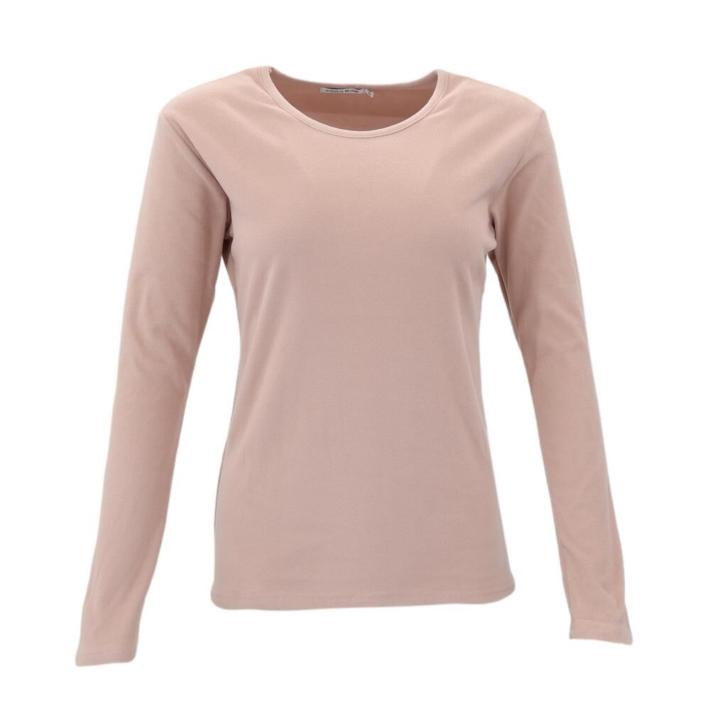 Women's Long Sleeve Thermal Fleece Crew Neck Soft Stretch Plain Color T-Shirt - Picture 24 of 51