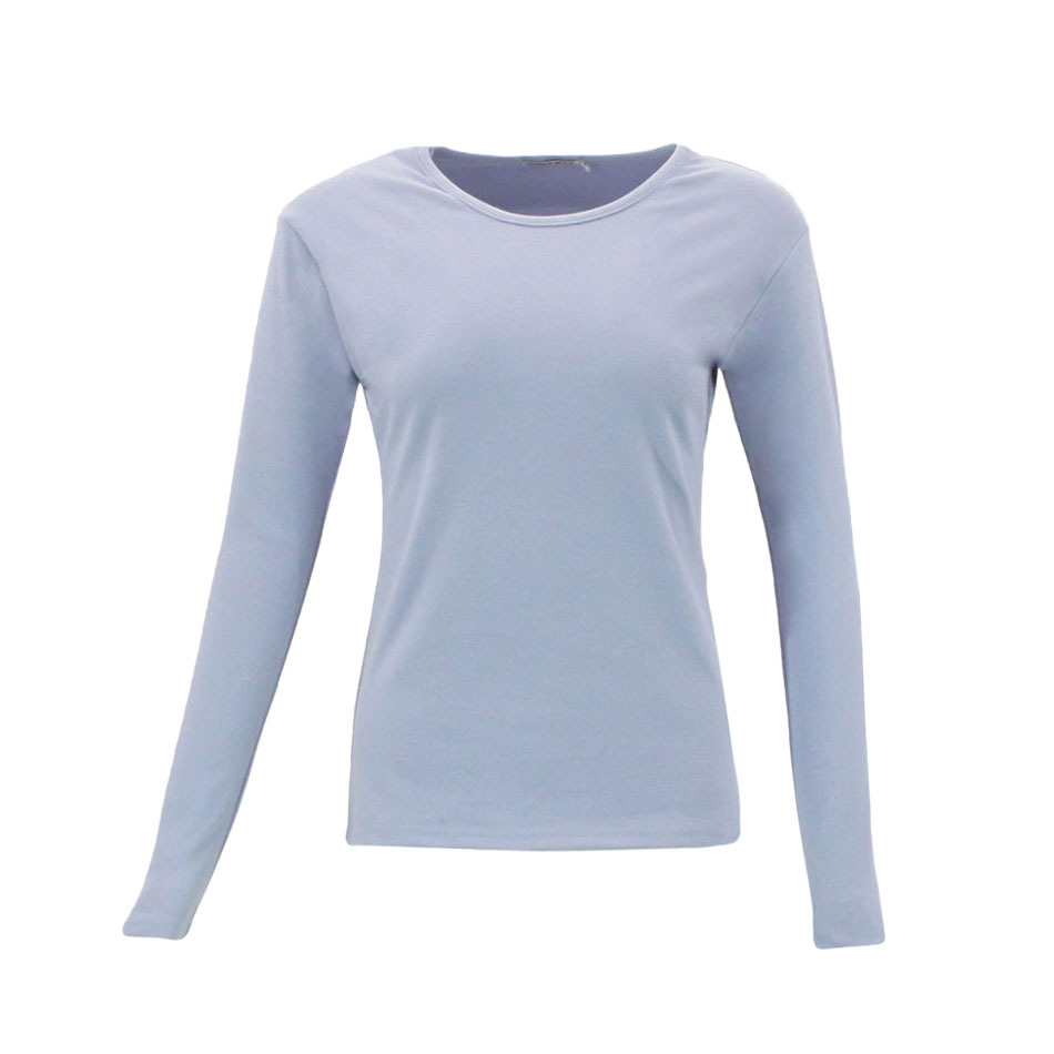 Women's Long Sleeve Thermal Fleece Crew Neck Soft Stretch Plain Color T-Shirt - Picture 26 of 51