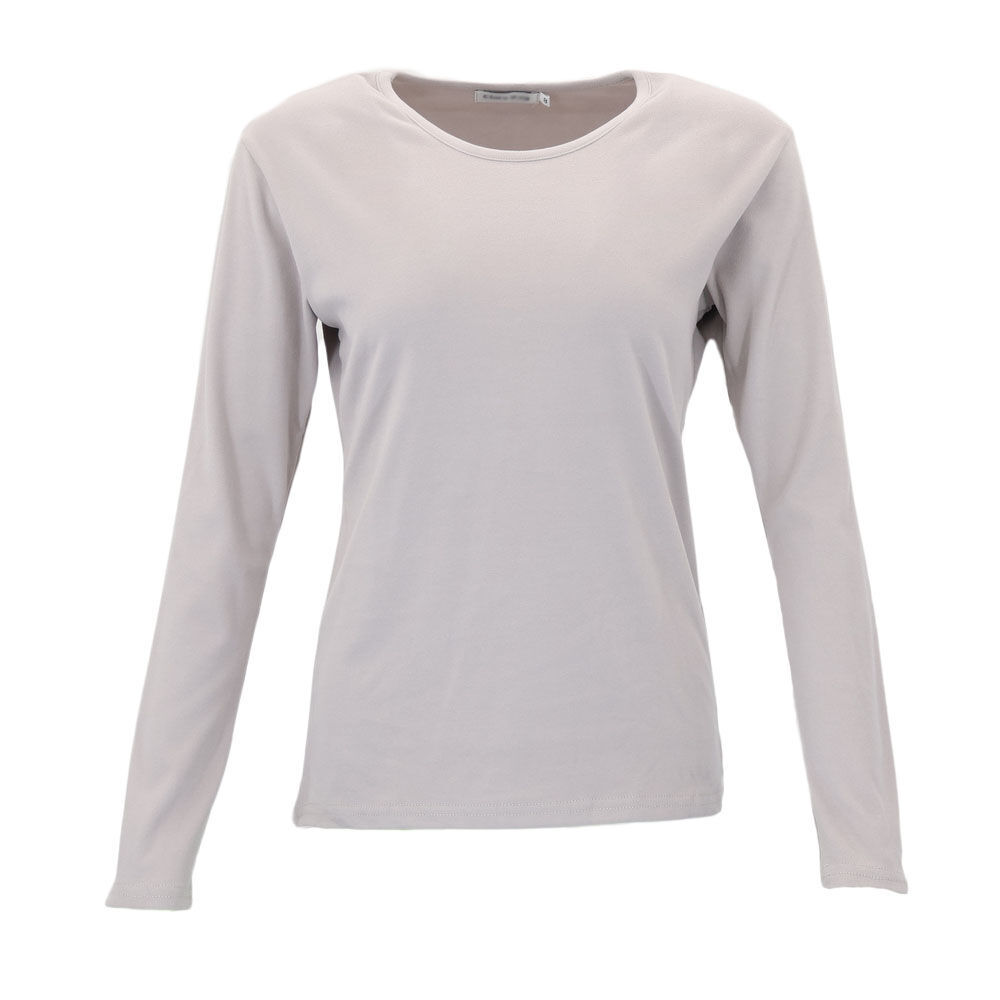 Women's Long Sleeve Thermal Fleece Crew Neck Soft Stretch Plain Color T-Shirt - Picture 44 of 51