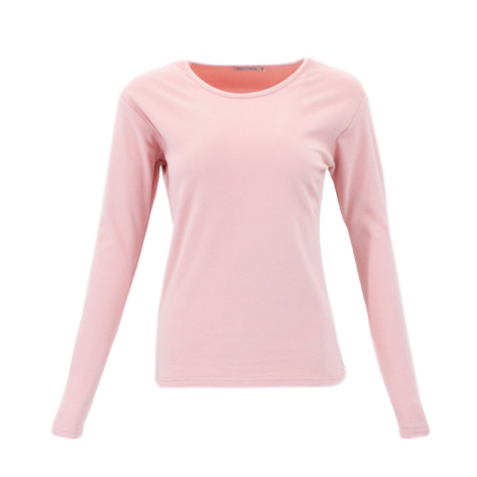 Women's Long Sleeve Thermal Fleece Crew Neck Soft Stretch Plain Color T-Shirt - Picture 7 of 51