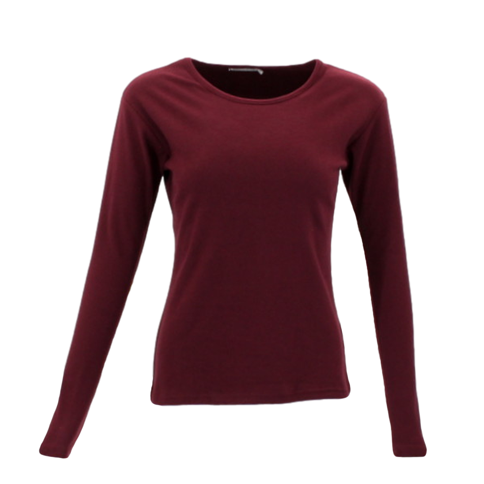 Women's Long Sleeve Thermal Fleece Crew Neck Soft Stretch Plain Color T-Shirt - Picture 28 of 51