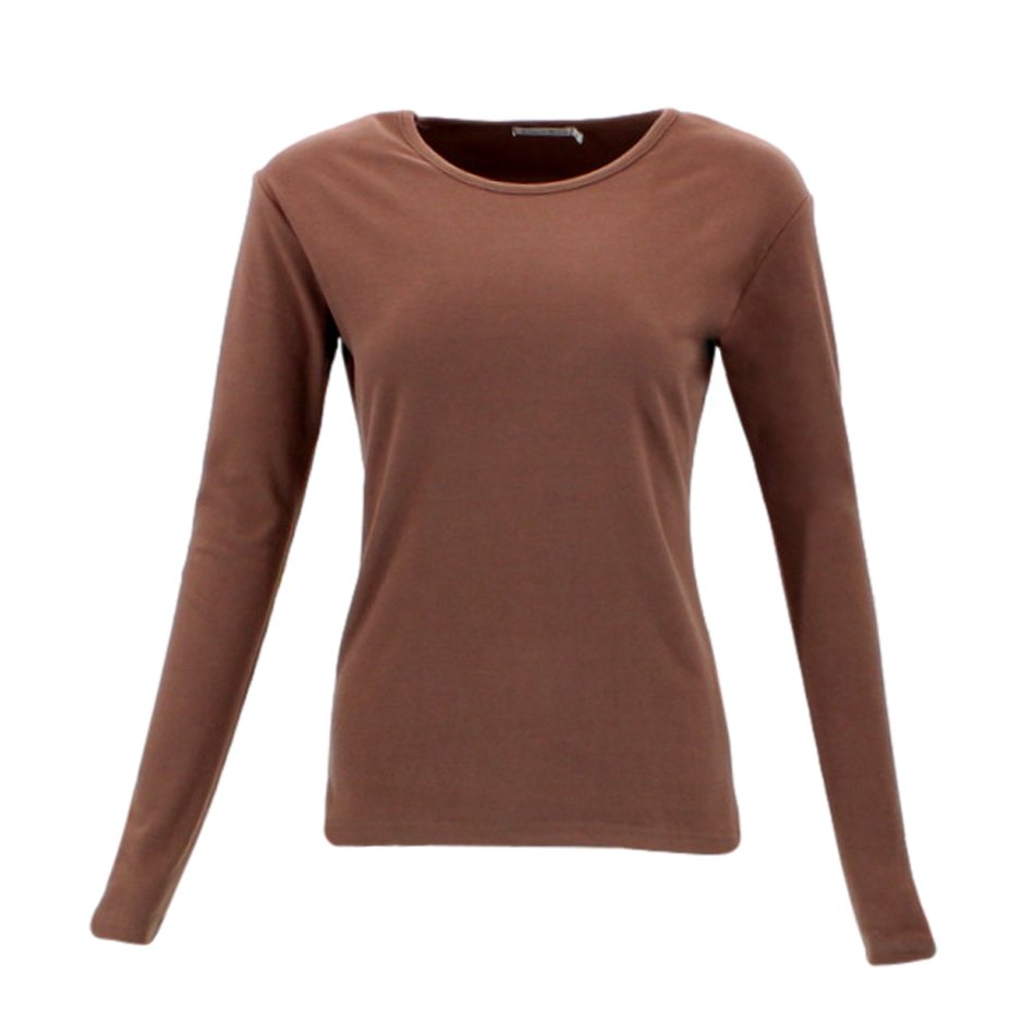 Women's Long Sleeve Thermal Fleece Crew Neck Soft Stretch Plain Color T-Shirt - Picture 13 of 51