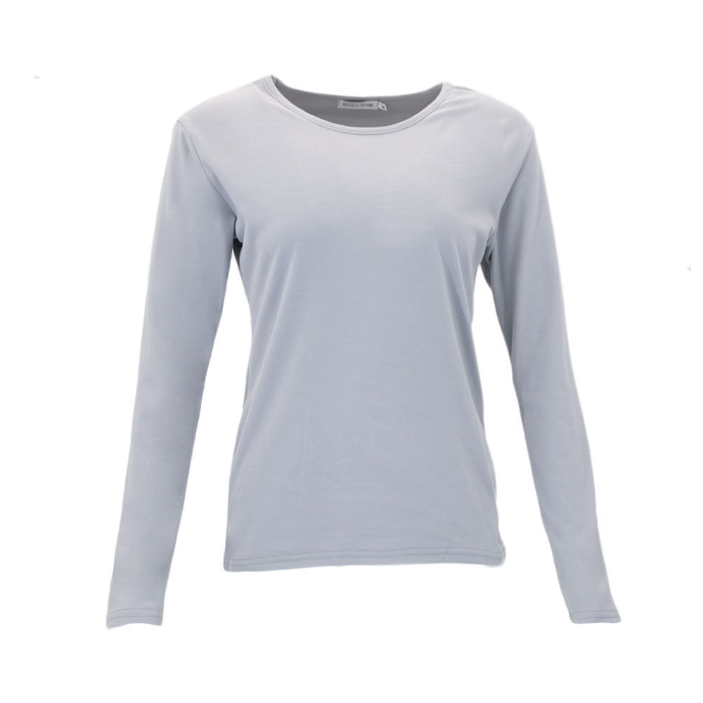 Women's Long Sleeve Thermal Fleece Crew Neck Soft Stretch Plain Color T-Shirt - Picture 46 of 51
