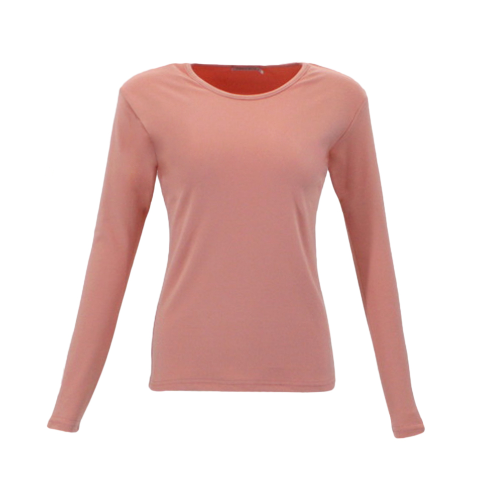 Women's Long Sleeve Thermal Fleece Crew Neck Soft Stretch Plain Color T-Shirt - Picture 30 of 51