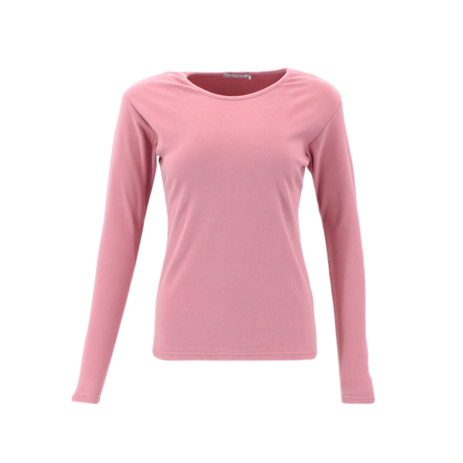 Women's Long Sleeve Thermal Fleece Crew Neck Soft Stretch Plain Color T-Shirt - Picture 14 of 51