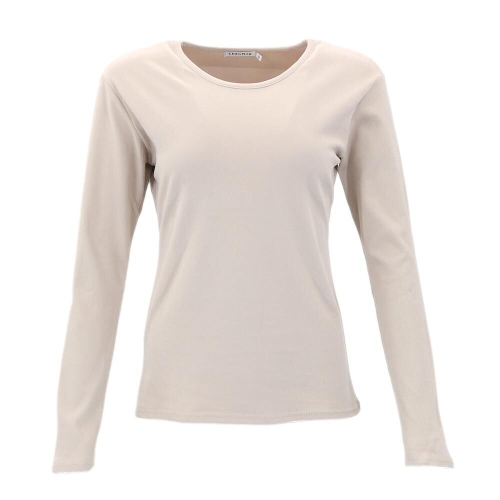 Women's Long Sleeve Thermal Fleece Crew Neck Soft Stretch Plain Color T-Shirt - Picture 32 of 51