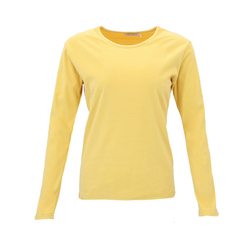 Women's Long Sleeve Thermal Fleece Crew Neck Soft Stretch Plain Color T-Shirt - Picture 50 of 51