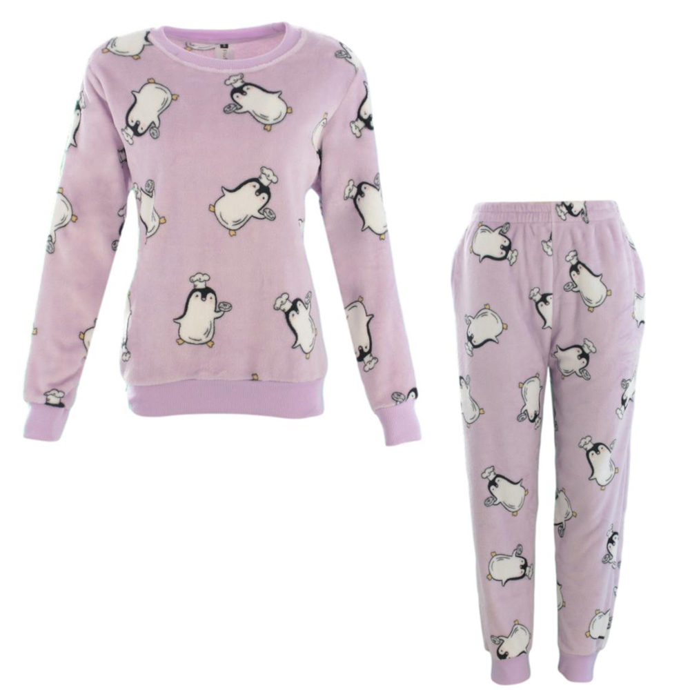 FIL Womens Plush 2pc Set Pyjama Loungewear Fleece Pajamas PJs Sleepwear w Prints - Picture 81 of 153